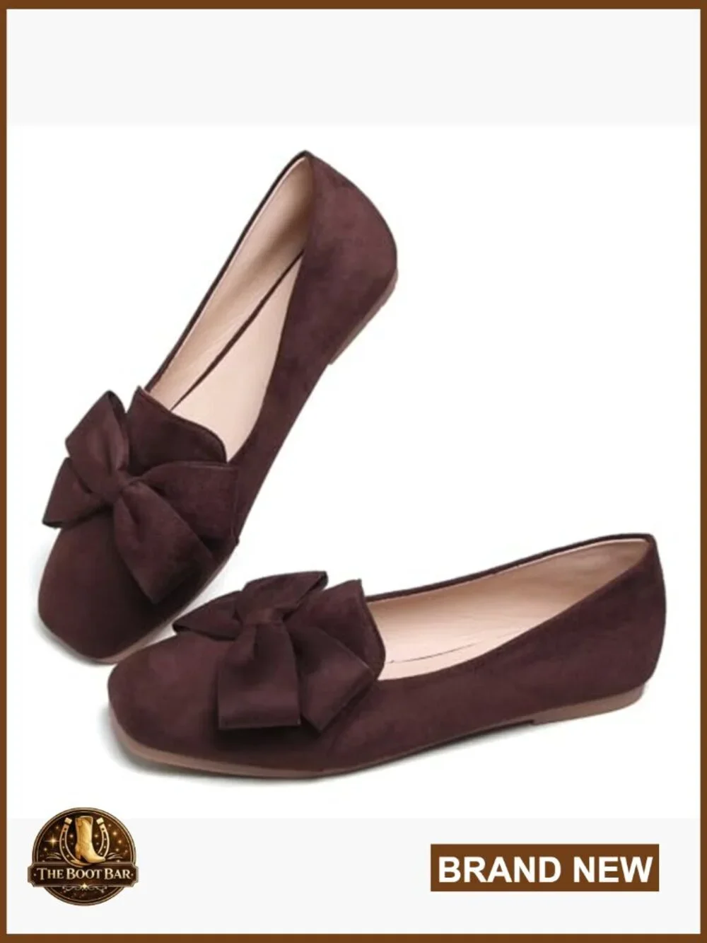 Women's Faux Suede Square Toe Ballet Flats with Bow Knot Slip-On